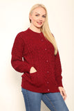 Baby Pink Chunky Cable Knit Long Sleeve Cardigan For Women 20-22 - Dropwear