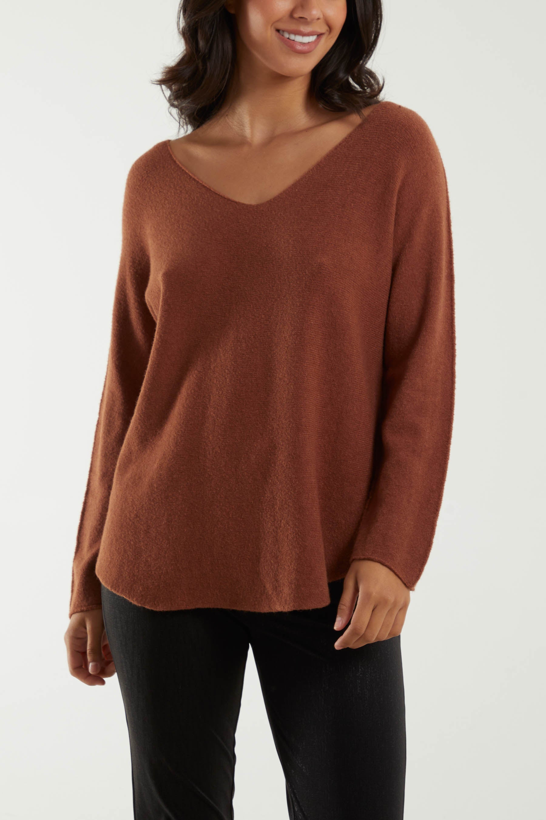 Raw Edge V-Neck Jumper For Women  - Dropwear