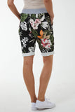 Black Tropical Flower Contrasted Waist Shorts For Women 10 - Dropwear