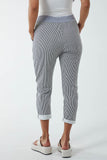 Pinstripe Contrast Waist Trousers For Women  - Dropwear