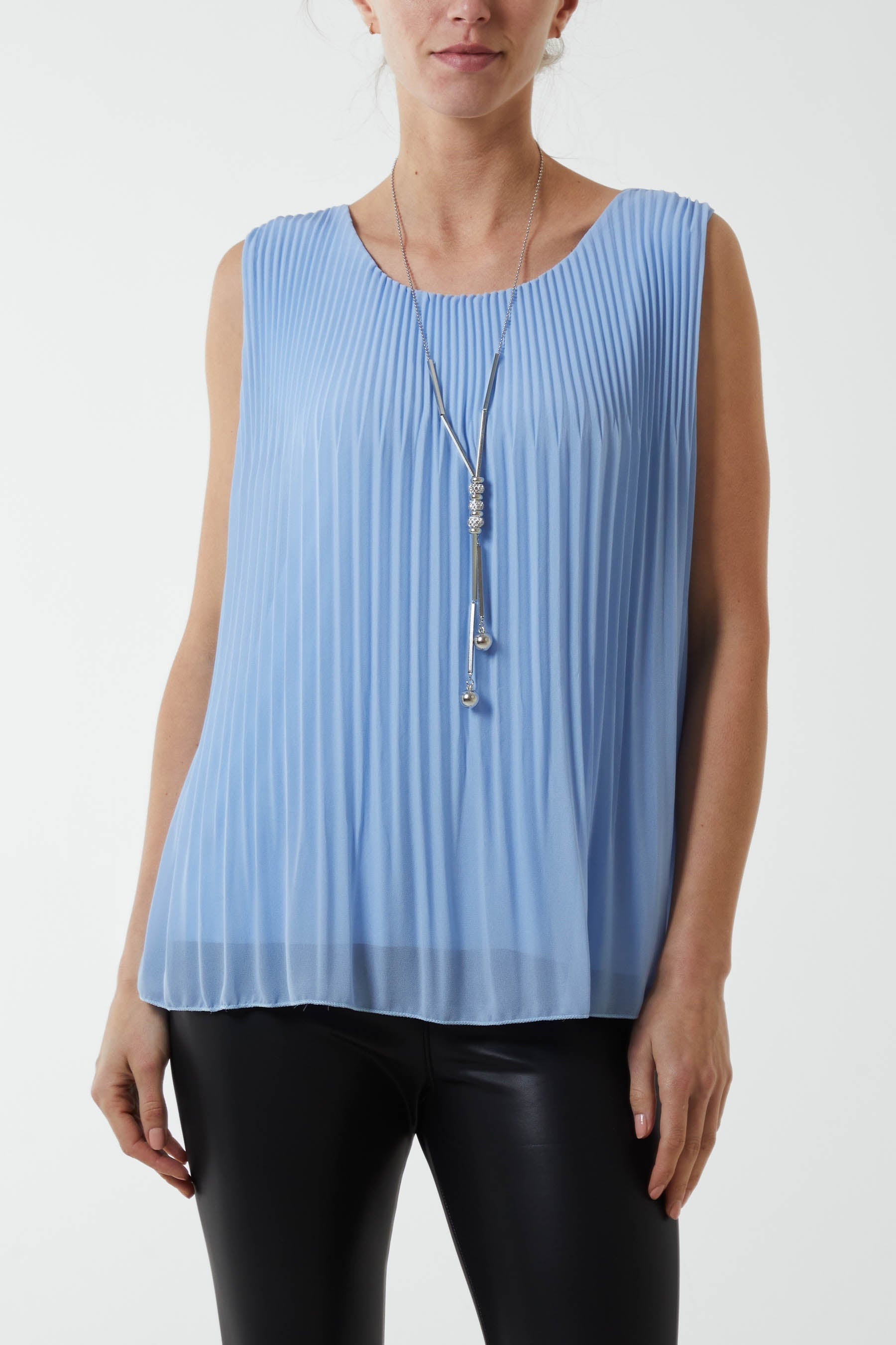 Black Pleated Necklace Vest For Women ONE SIZE - Dropwear