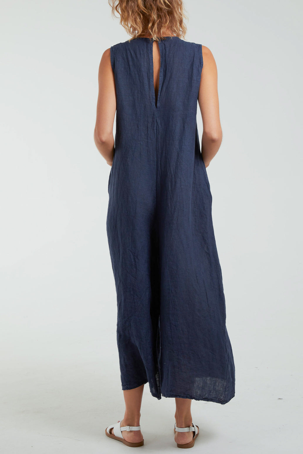 Black Linen Sleeveless Jumpsuit For Women ONE SIZE - Dropwear