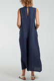 Black Linen Sleeveless Jumpsuit For Women ONE SIZE - Dropwear