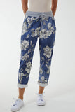 Denim Contrast Waist Floral Trousers For Women ONE SIZE - Dropwear
