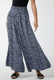 Leopard Print Ruched Waist Wide Leg Trousers For Women  - Dropwear