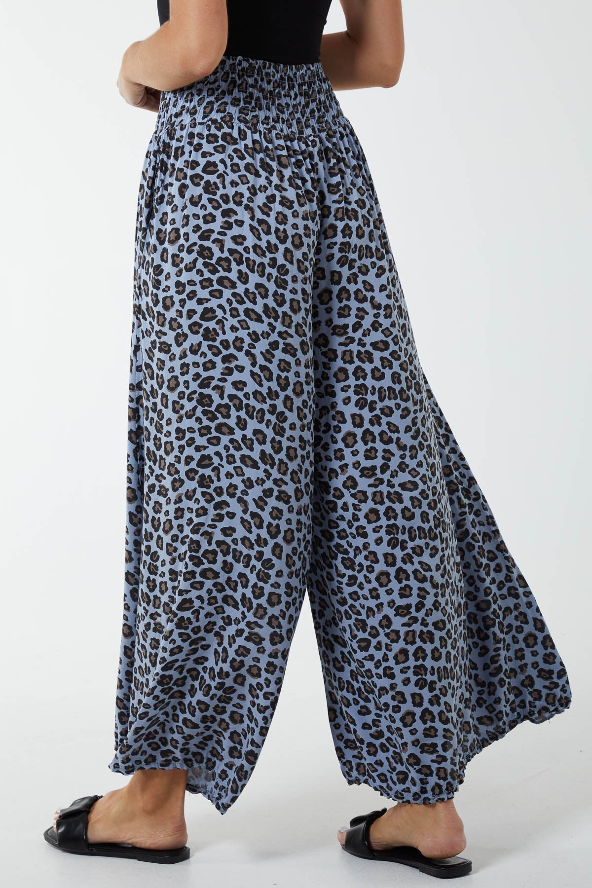 Leopard Print Ruched Waist Wide Leg Trousers For Women  - Dropwear