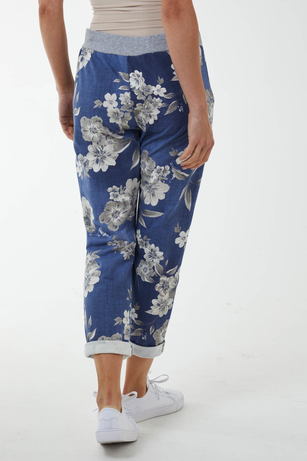 Contrast Waist Floral Trousers For Women  - Dropwear