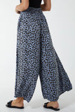 Leopard Print Ruched Waist Wide Leg Trousers For Women  - Dropwear