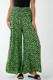 Lime Leopard Print Ruched Waist Wide Leg Trousers For Women ONE SIZE - Dropwear
