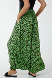 Light Blue Leopard Print Ruched Waist Wide Leg Trousers For Women ONE SIZE - Dropwear