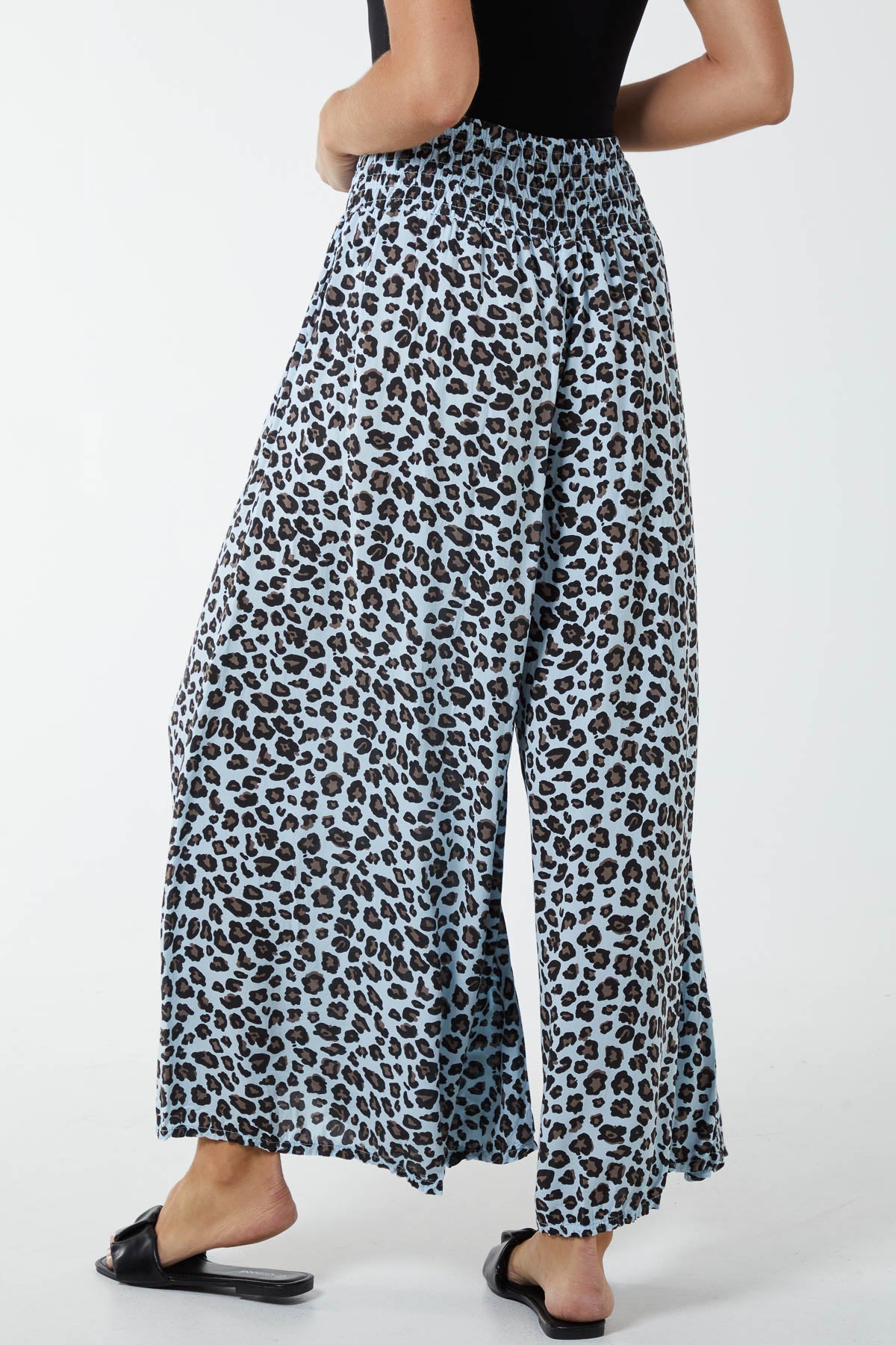 Leopard Print Ruched Waist Wide Leg Trousers For Women  - Dropwear