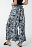 Leopard Print Ruched Waist Wide Leg Trousers For Women  - Dropwear