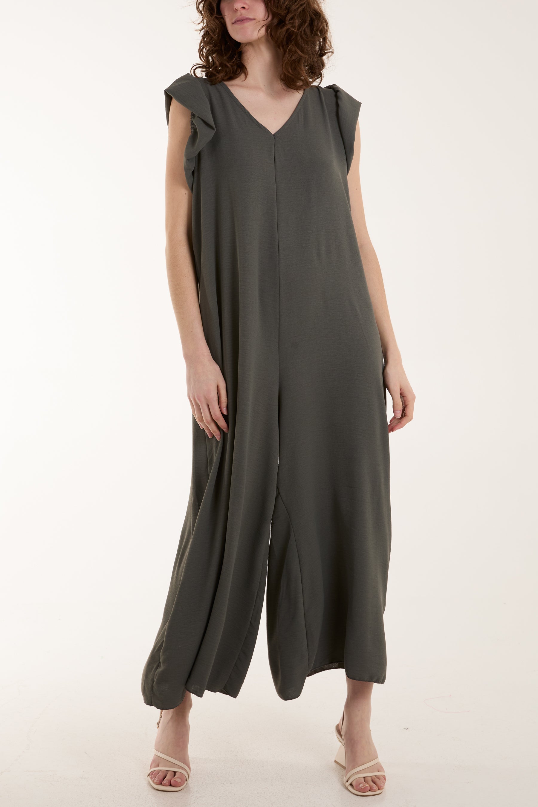 Ruffle Sleeve Wide Leg Jumpsuit For Women  - Dropwear