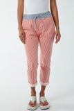 Khaki Pinstripe Contrast Waist Trousers For Women ONE SIZE - Dropwear