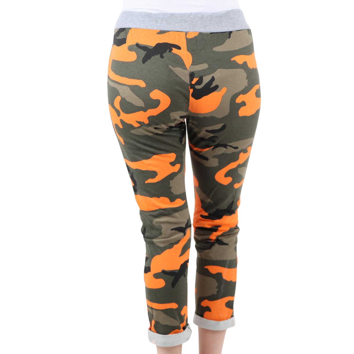 Orange Italian Camouflage Print Trousers For Women 18 - Dropwear