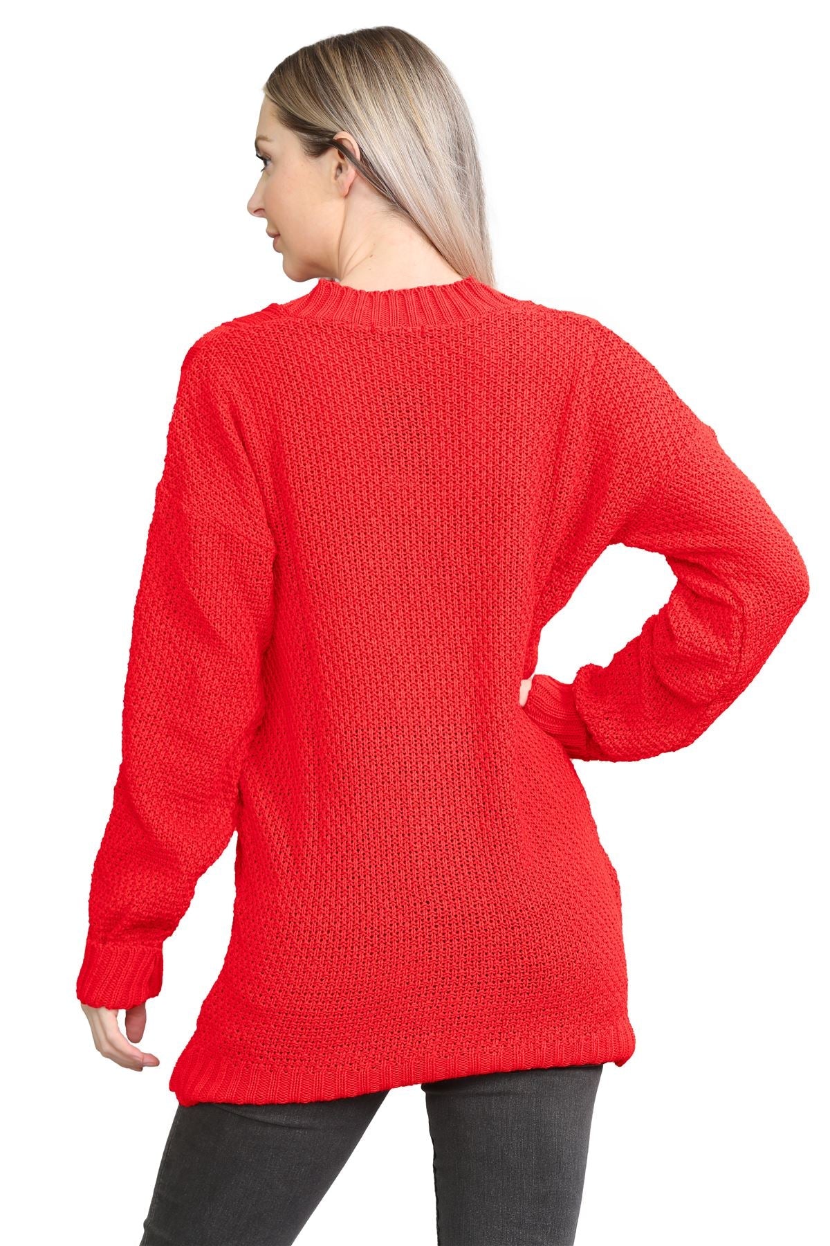Red Cable Knitted Button Cardigan For Women 12-14 - Dropwear