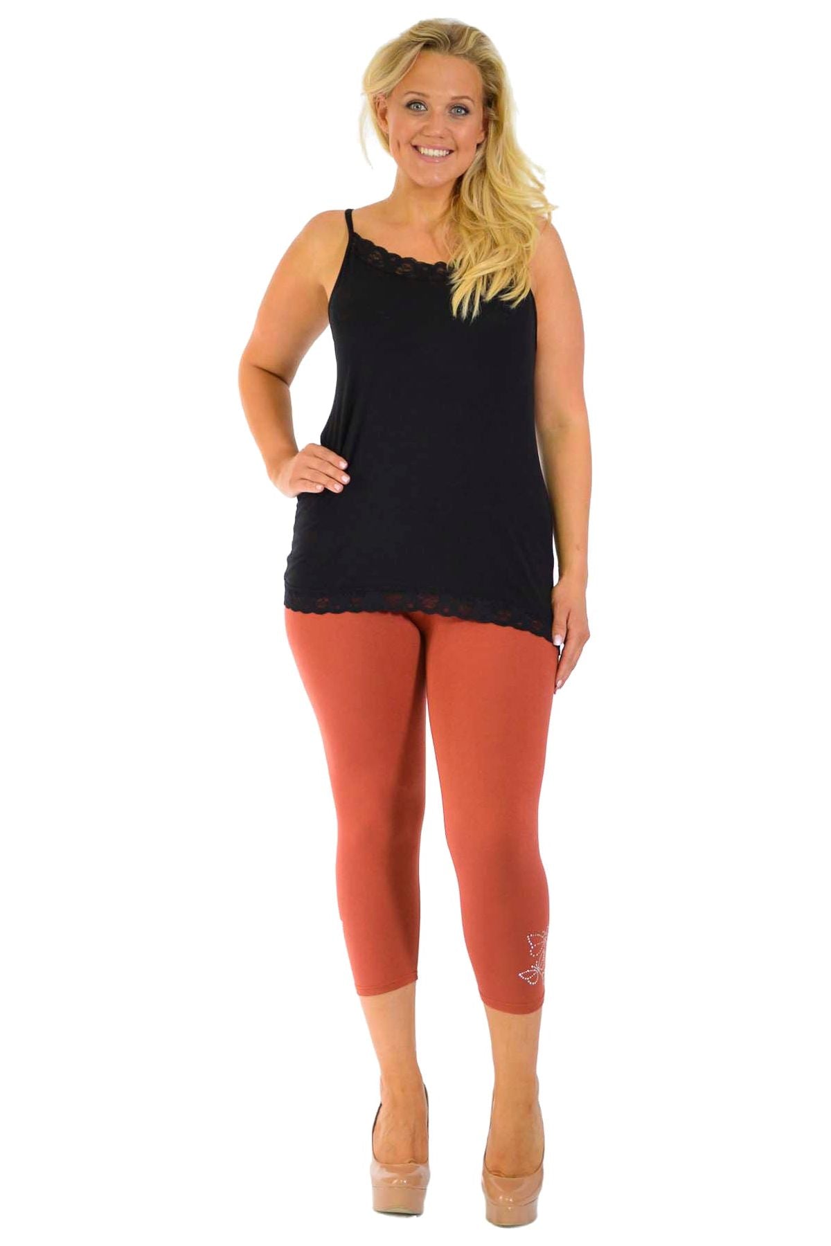 Cerise Plus Size 3/4 Butterfly Sequin Leggings For Women 20-22 - Dropwear