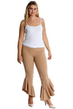 Wine Plus Size Frill Asymmetric Hem Plain Trousers For Women 24-26 - Dropwear