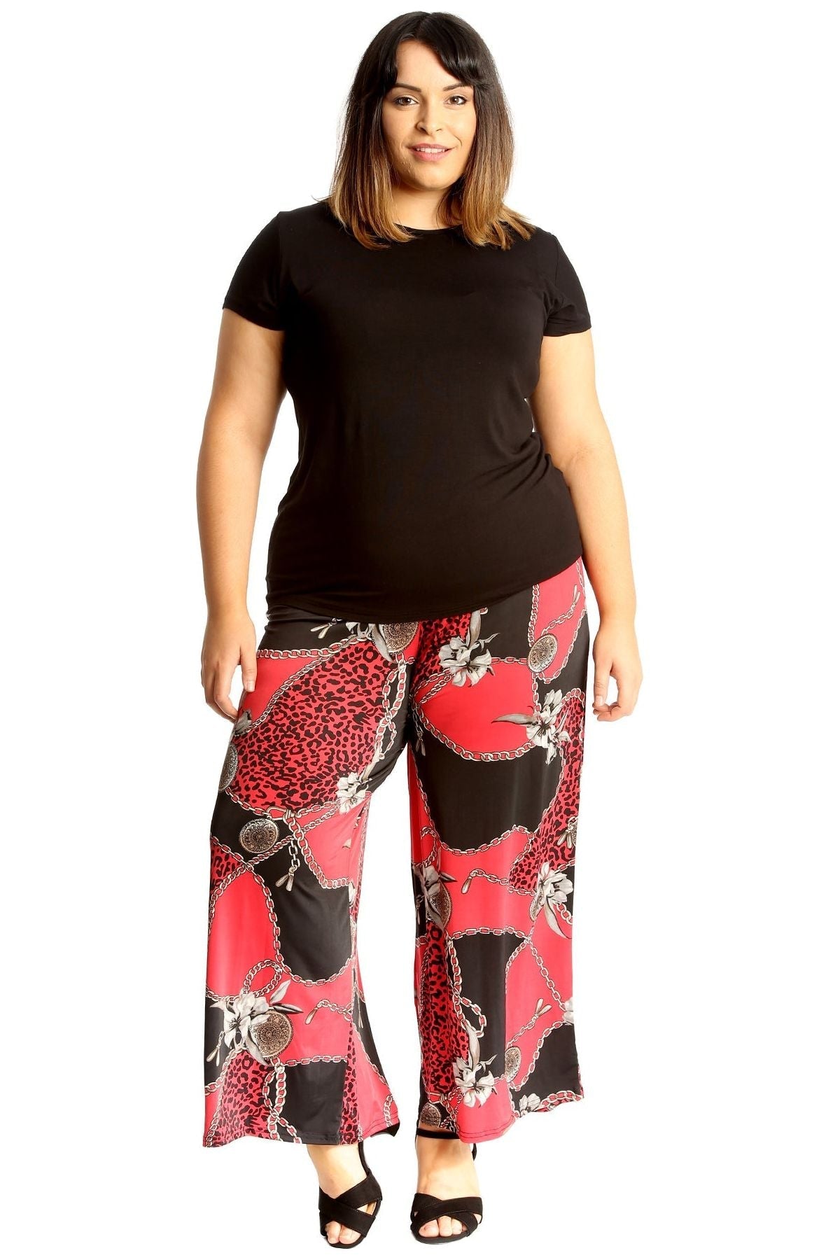 Red Leopard Chain Plus Size Red Leopard Chain Print Palazzo Trouser For Women 20-22 - Dropwear