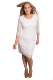 Red Floral Lace Lined 3/4 Sleeve Dress For Women 14 - Dropwear