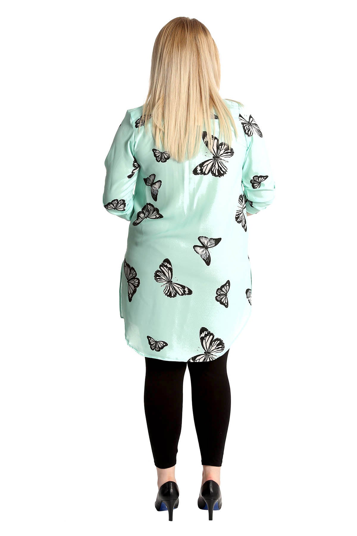 Nude Butterfly Print Side Slit Curved Hem Top For Women 24 - Dropwear