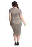 Cream Lace Lined Short Bodycon Midi Dress For Women 16 - Dropwear
