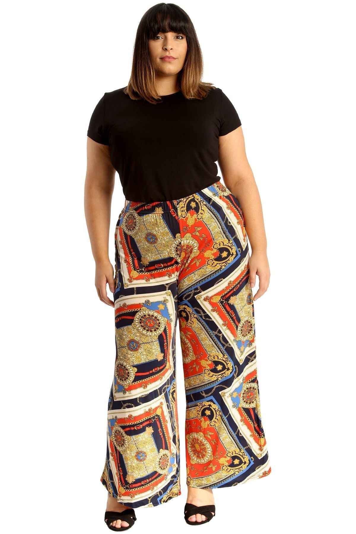 Red Plus Size Baroque Paisley Print Palazzo Trouser For Women 24-26 - Dropwear