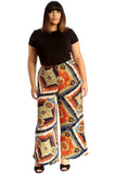 Red Plus Size Baroque Paisley Print Palazzo Trouser For Women 24-26 - Dropwear