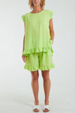 Frill Sleeve Back Button Top & Shorts Co-Ord Set For Women  - Dropwear