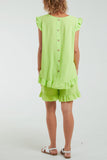 Frill Sleeve Back Button Top & Shorts Co-Ord Set For Women  - Dropwear