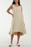 Khaki Round Neck Sleeveless Dress with Necklace For Women ONE SIZE - Dropwear