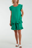 Jade Frill Sleeve Back Button Top & Shorts Co-Ord Set For Women ONE SIZE - Dropwear