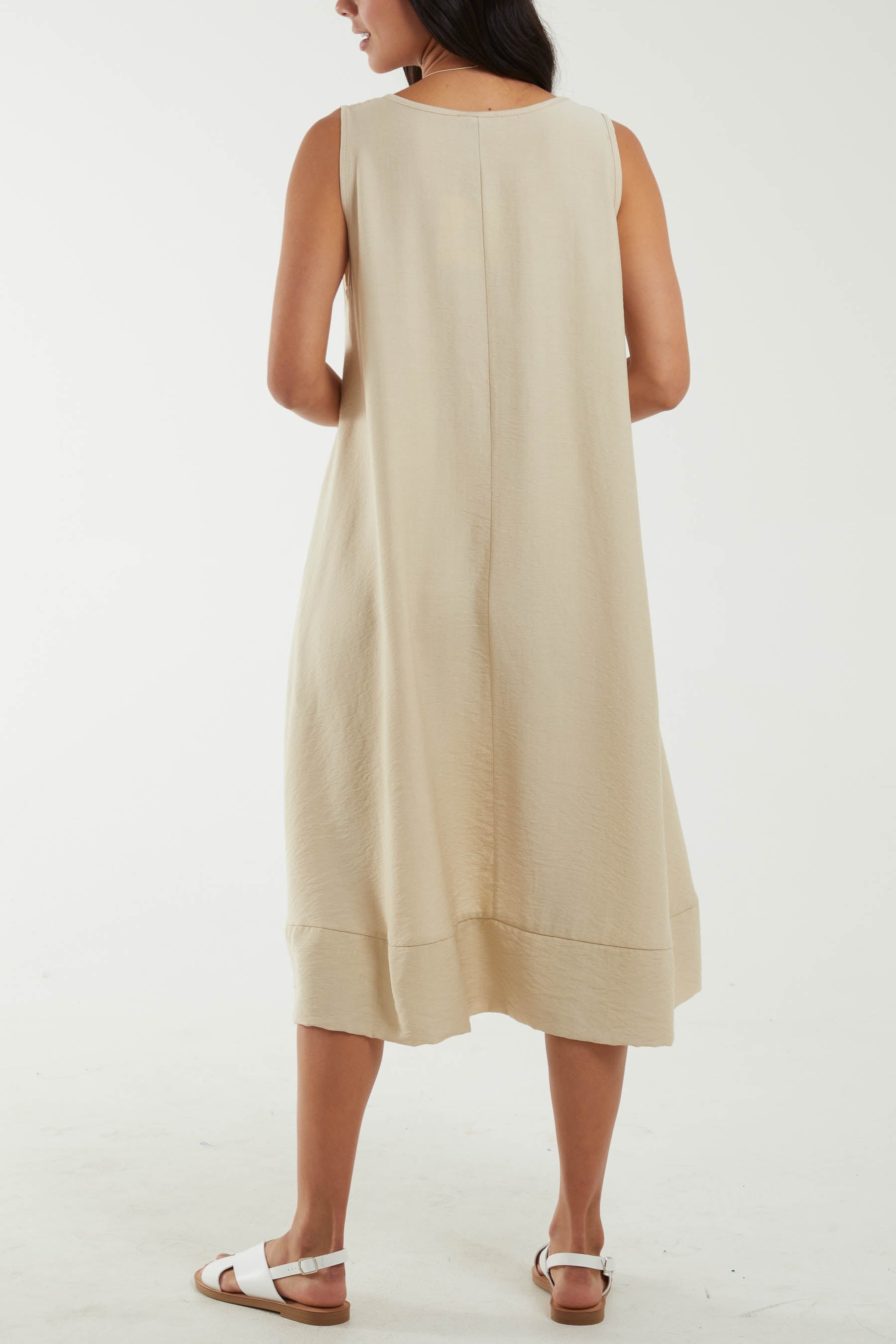 Camel Round Neck Sleeveless Dress with Necklace For Women ONE SIZE - Dropwear