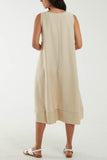 Camel Round Neck Sleeveless Dress with Necklace For Women ONE SIZE - Dropwear
