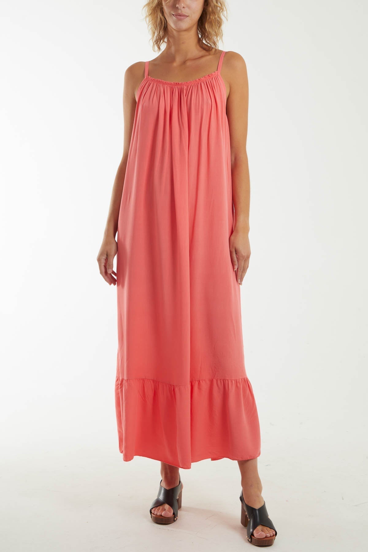 Black Cami Strap Relaxed Tiered Maxi Dress For Women ONE SIZE - Dropwear