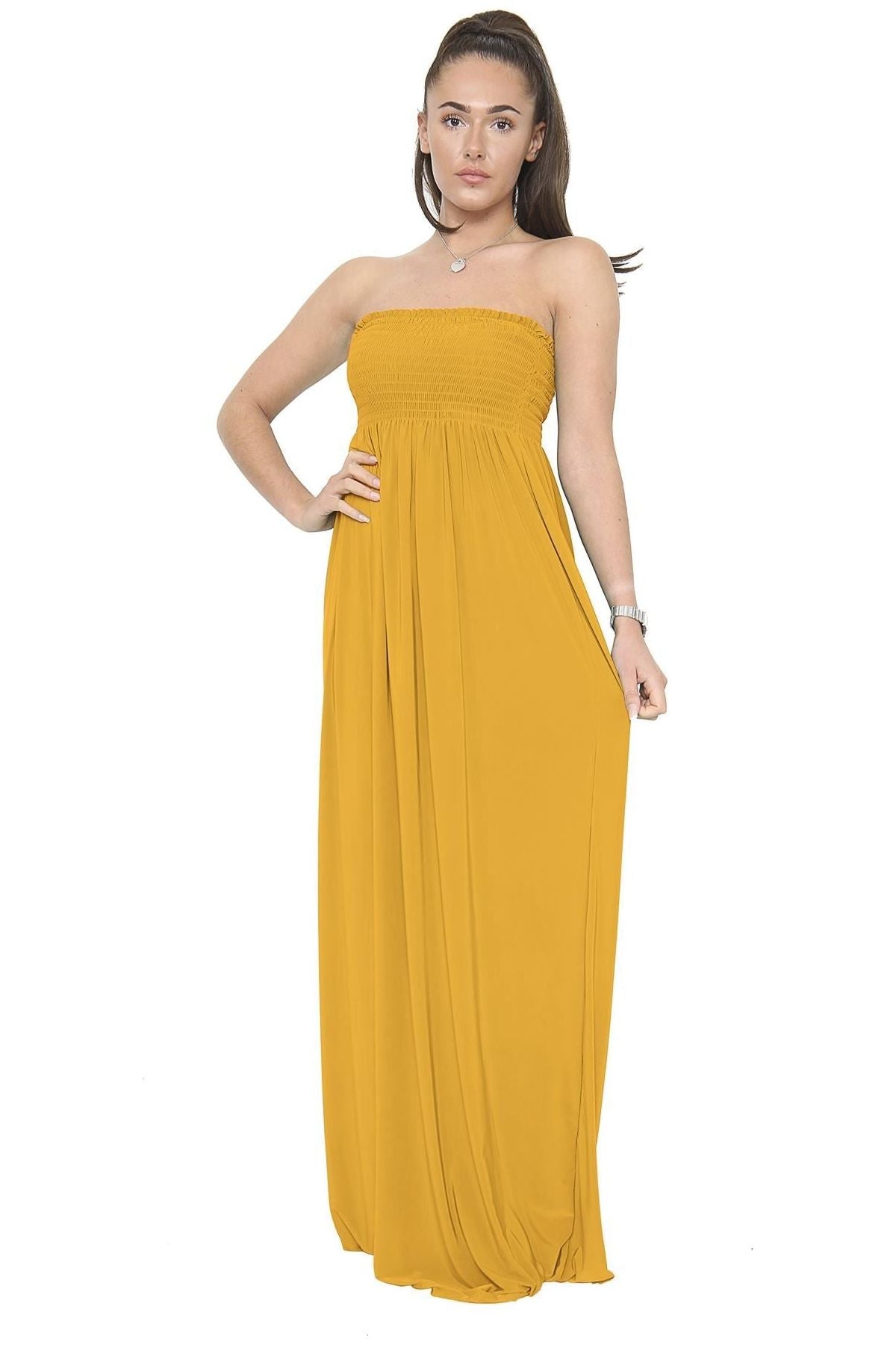 Cream Strapless Sheering Maxi Dress For Women 12-14 - Dropwear