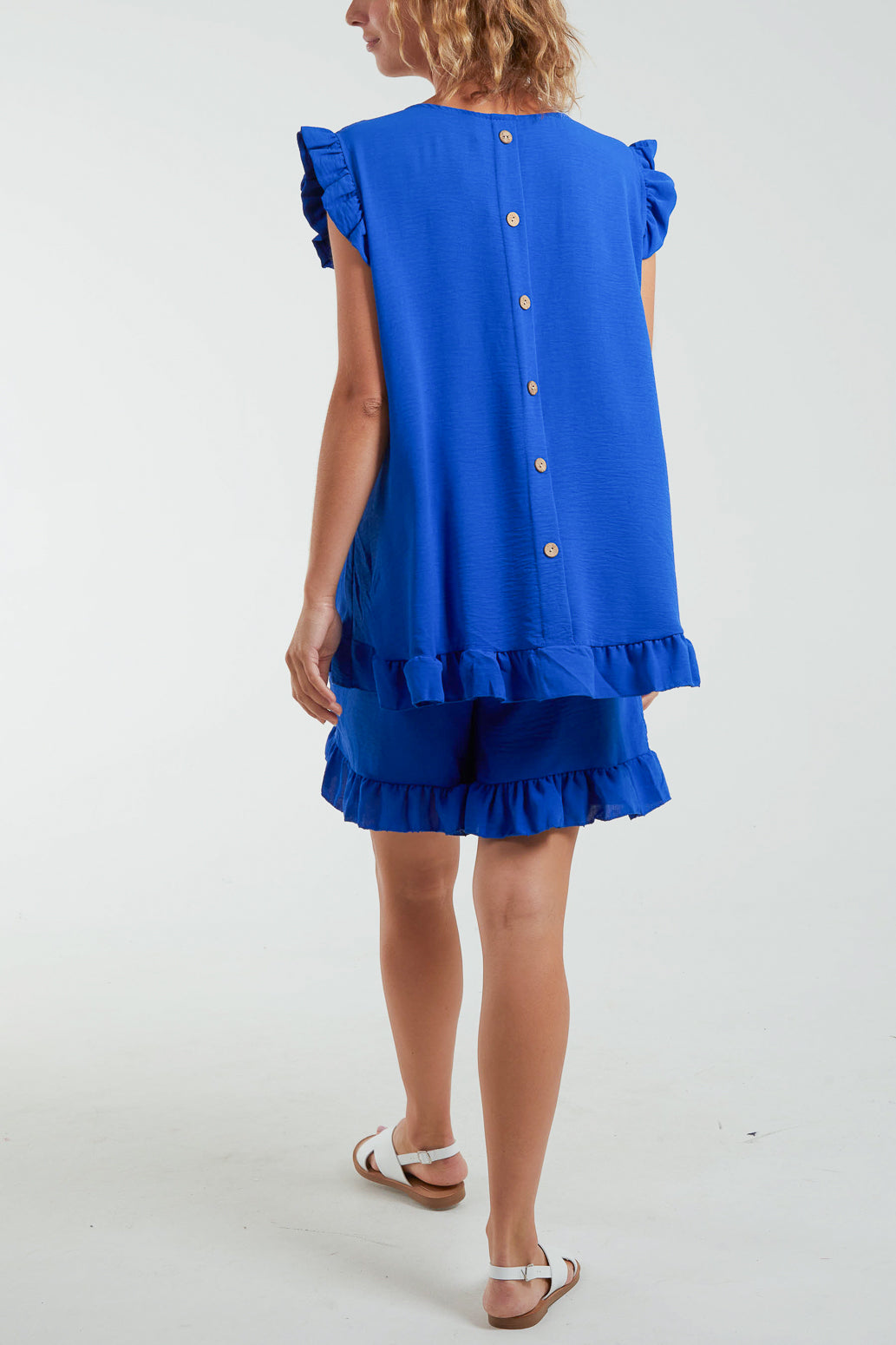 Lime Frill Sleeve Back Button Top & Shorts Co-Ord Set For Women ONE SIZE - Dropwear
