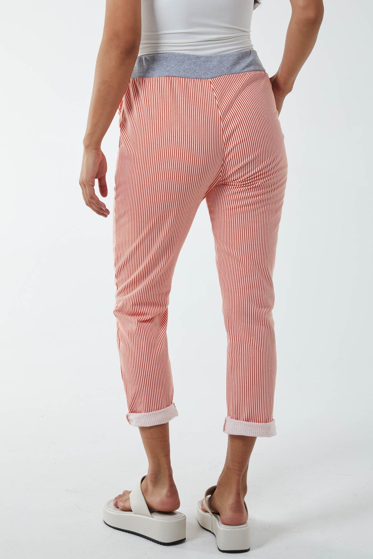 Royal Blue Pinstripe Contrast Waist Trousers For Women ONE SIZE - Dropwear
