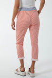 Royal Blue Pinstripe Contrast Waist Trousers For Women ONE SIZE - Dropwear
