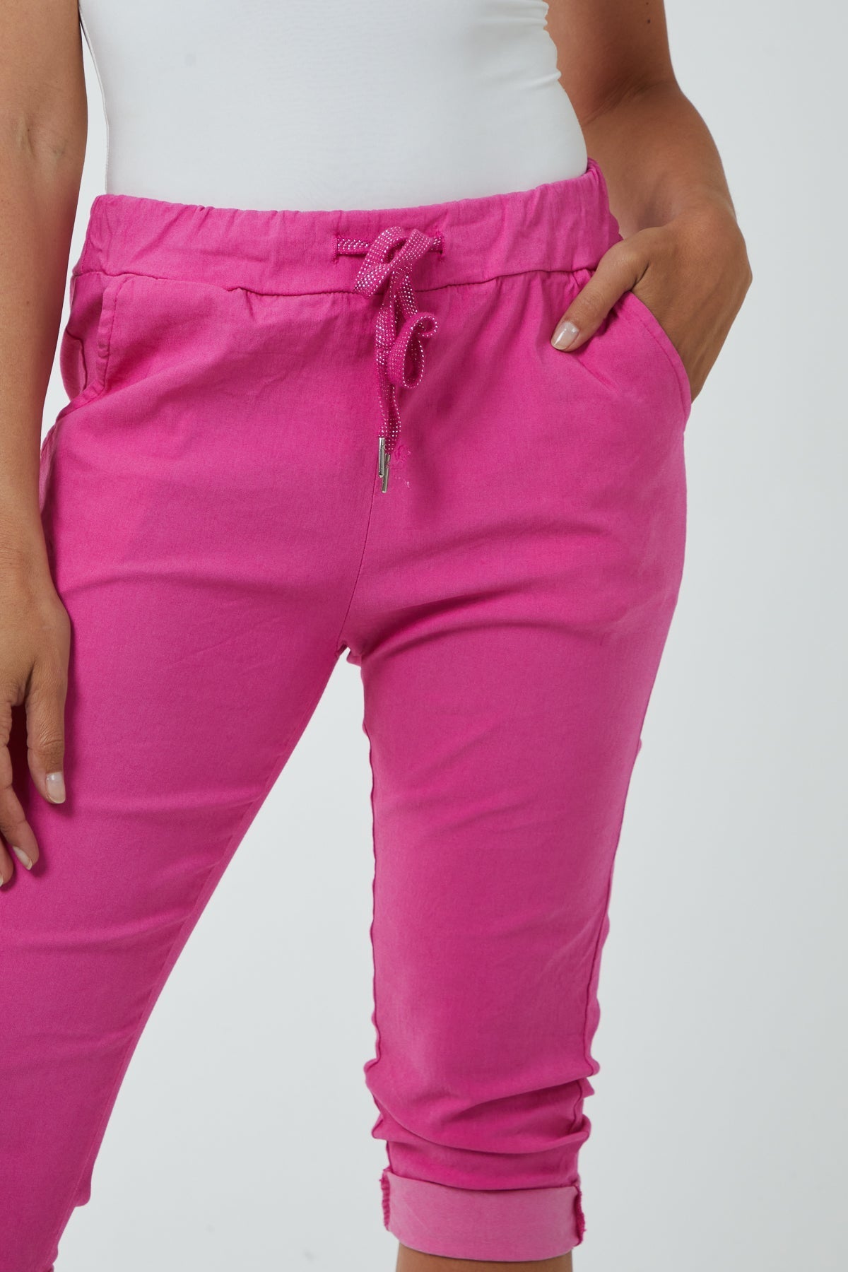 Glitter Drawstring Pocket Capri Trousers For Women  - Dropwear