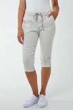 Glitter Drawstring Pocket Capri Trousers For Women  - Dropwear