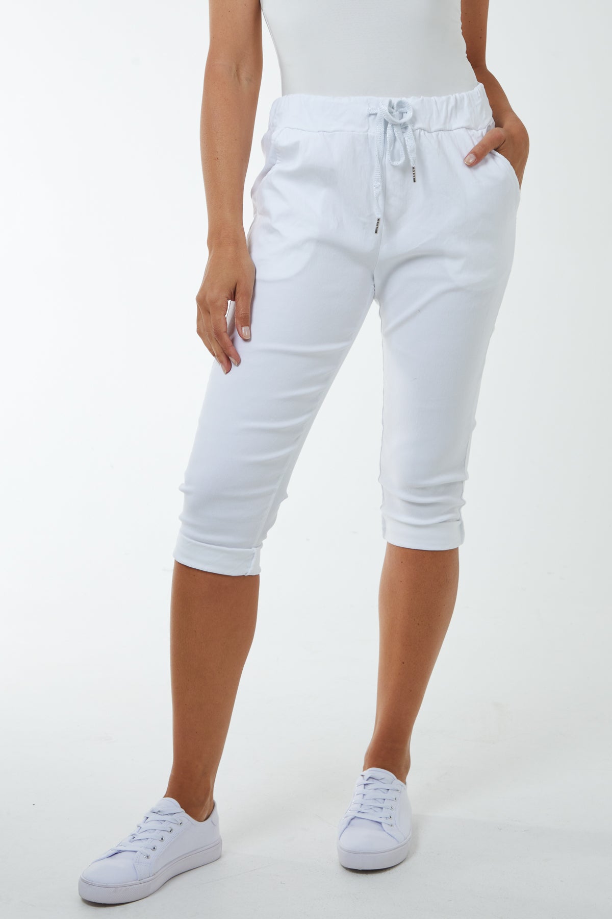 Glitter Drawstring Pocket Capri Trousers For Women  - Dropwear