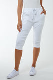 Glitter Drawstring Pocket Capri Trousers For Women  - Dropwear