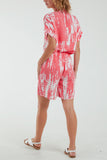 Coral Tie Dye Co-Ord Set with Shorts For Women ONE SIZE - Dropwear