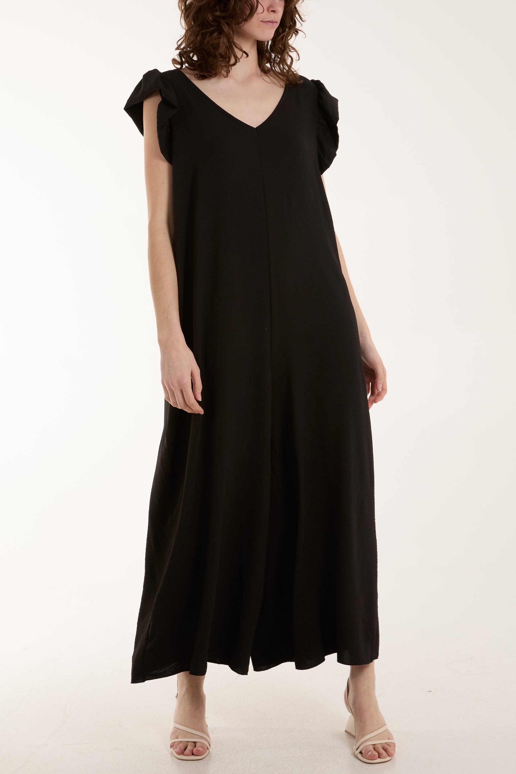 Ruffle Sleeve Wide Leg Jumpsuit For Women  - Dropwear