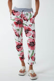 Coral Hawaiian Flower Contrast Waist Trousers For Women ONE SIZE - Dropwear