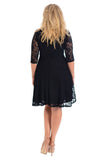 Black Plus size 3/4 Sleeve Ladies Skater Dress For Women 20 - Dropwear