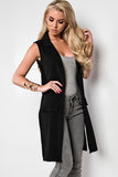 Black Plus Size Crepe Open Long Waistcoat Pocket Top For Women 16 - Dropwear