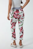 Hawaiian Flower Contrast Waist Trousers For Women  - Dropwear