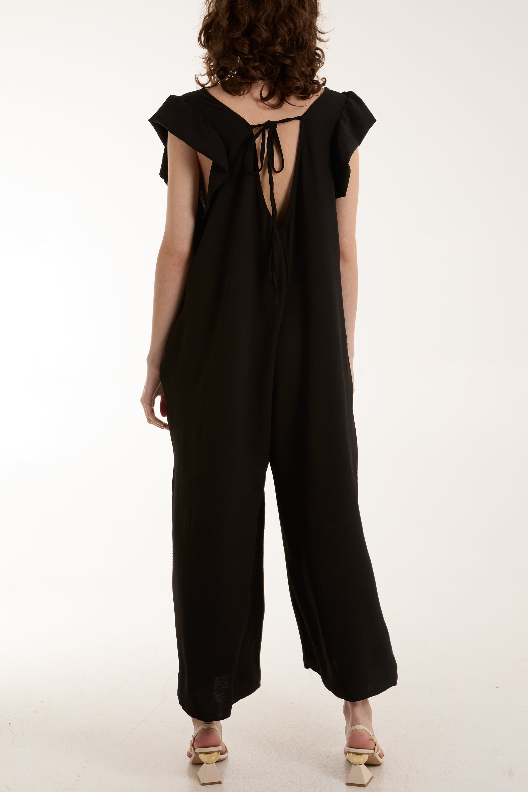 Ruffle Sleeve Wide Leg Jumpsuit For Women  - Dropwear